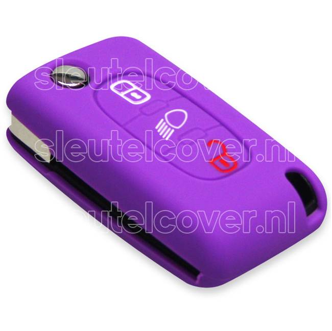 Autosleutel Hoesje geschikt voor Peugeot - SleutelCover - Silicone Autosleutel Cover - Sleutelhoesje Paars