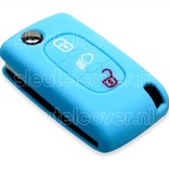 Autosleutel Hoesje geschikt voor Peugeot - SleutelCover - Silicone Autosleutel Cover - Sleutelhoesje Lichtblauw