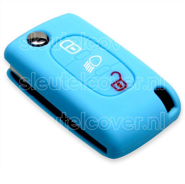 Autosleutel Hoesje geschikt voor Peugeot - SleutelCover - Silicone Autosleutel Cover - Sleutelhoesje Lichtblauw