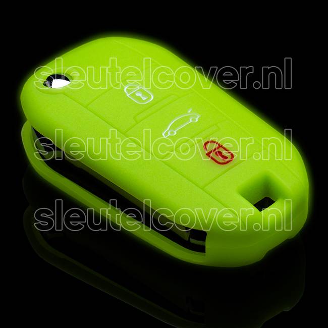 Autosleutel Hoesje geschikt voor Peugeot - SleutelCover - Silicone Autosleutel Cover - Sleutelhoesje Glow in the dark / Lichtgevend