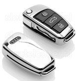 Autosleutel Hoesje geschikt voor Audi - SleutelCover - TPU Autosleutel Cover - Sleutelhoesje Chrome / Hoogglans Zilver