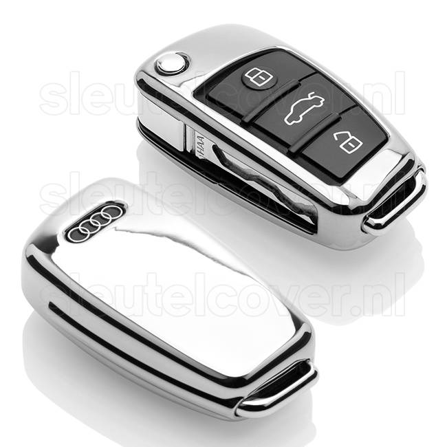 Autosleutel Hoesje geschikt voor Audi - SleutelCover - TPU Autosleutel Cover - Sleutelhoesje Chrome / Hoogglans Zilver