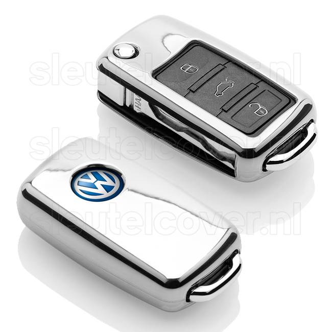 Autosleutel Hoesje geschikt voor Volkswagen / VW - SleutelCover - TPU Autosleutel Cover - Sleutelhoesje Chrome / Hoogglans Zilver