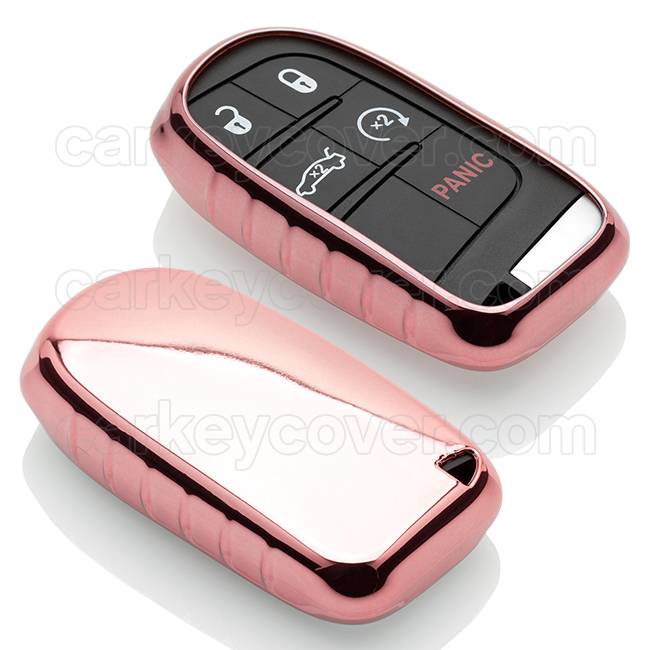 Autosleutel Hoesje geschikt voor Jeep - SleutelCover - TPU Autosleutel Cover - Sleutelhoesje Rose Goud Hoogglans