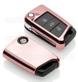 Autosleutel Hoesje geschikt voor Volkswagen / VW - SleutelCover - TPU Autosleutel Cover - Sleutelhoesje Rose Goud Hoogglans