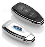 Autosleutel Hoesje geschikt voor Ford - SleutelCover - TPU Autosleutel Cover - Sleutelhoesje Chrome / Hoogglans Zilver