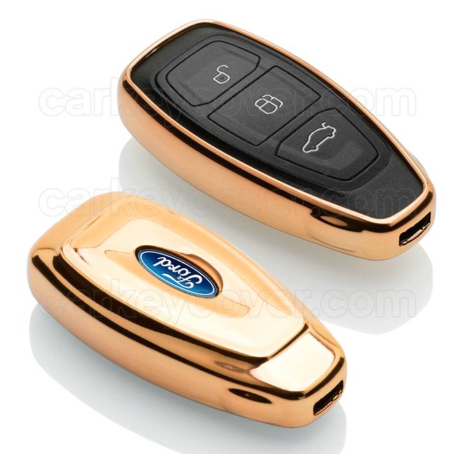 Autosleutel Hoesje geschikt voor Ford - SleutelCover - TPU Autosleutel Cover - Sleutelhoesje Hoogglans Goud