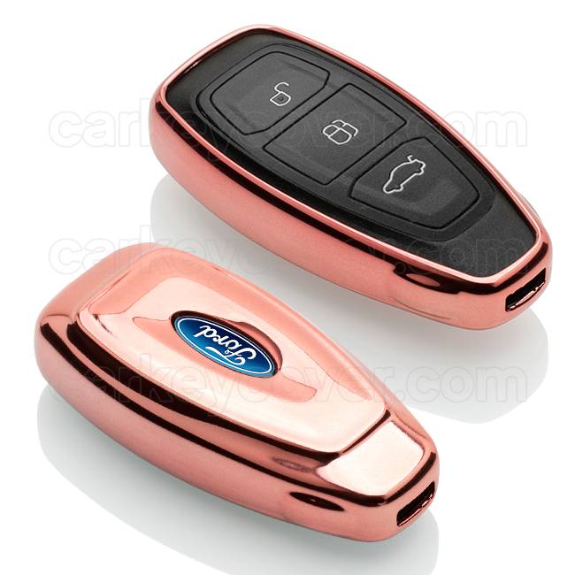 Autosleutel Hoesje geschikt voor Ford - SleutelCover - TPU Autosleutel Cover - Sleutelhoesje Rose Goud Hoogglans