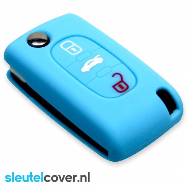 Autosleutel Hoesje geschikt voor Fiat - SleutelCover - Silicone Autosleutel Cover - Sleutelhoesje Lichtblauw