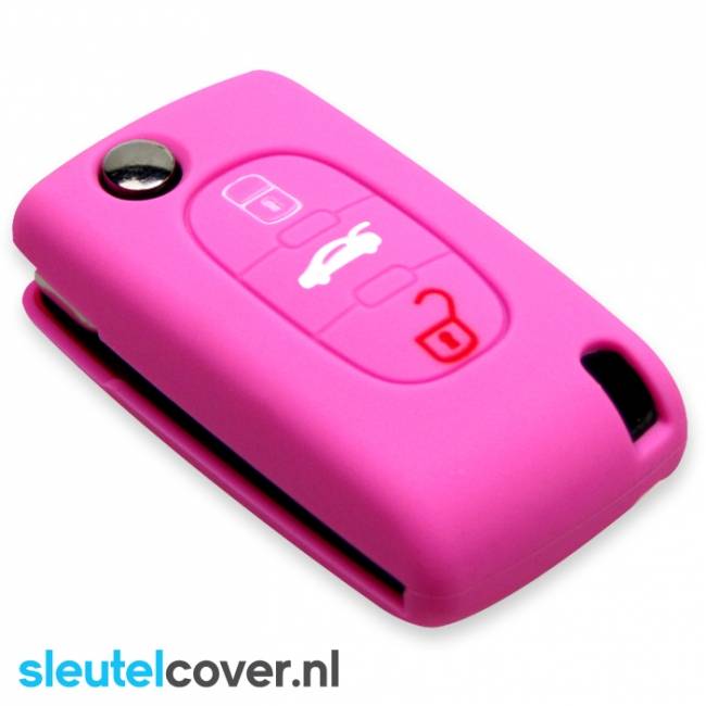 Autosleutel Hoesje geschikt voor Peugeot - SleutelCover - Silicone Autosleutel Cover - Sleutelhoesje Roze