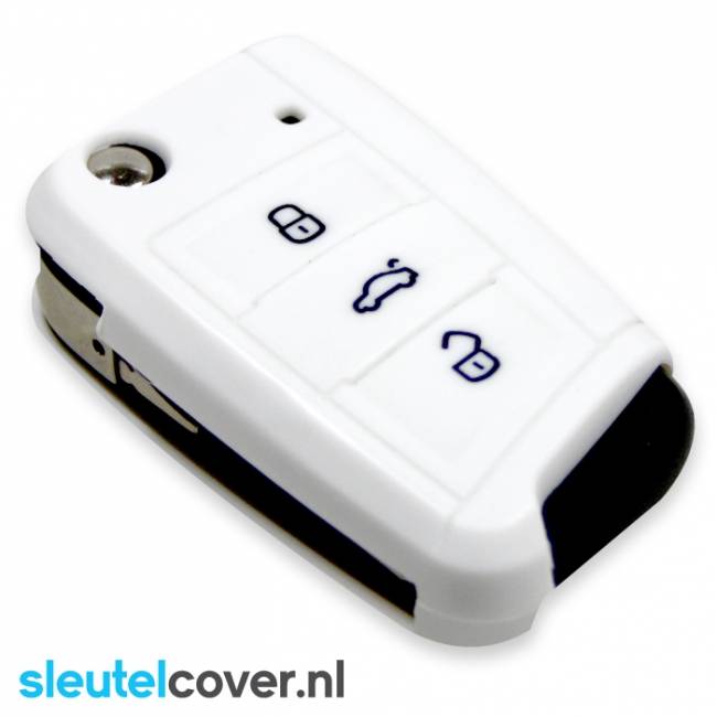 Autosleutel Hoesje geschikt voor Skoda - SleutelCover - Silicone Autosleutel Cover - Sleutelhoesje Wit