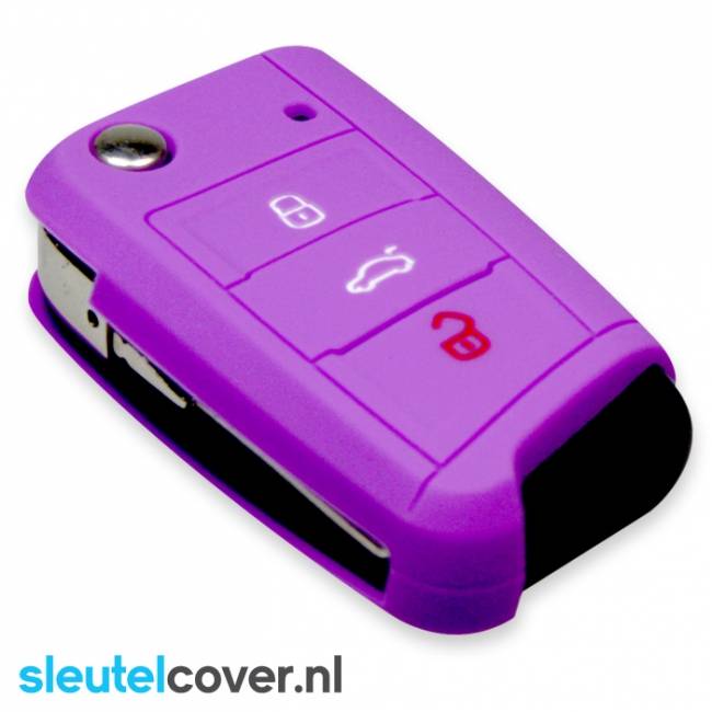 Autosleutel Hoesje geschikt voor Volkswagen / VW - SleutelCover - Silicone Autosleutel Cover - Sleutelhoesje Paars