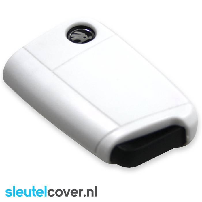 Autosleutel Hoesje geschikt voor Skoda - SleutelCover - Silicone Autosleutel Cover - Sleutelhoesje Wit