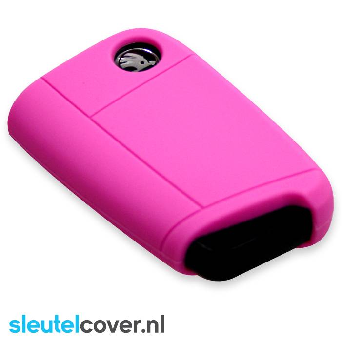 Autosleutel Hoesje geschikt voor Skoda - SleutelCover - Silicone Autosleutel Cover - Sleutelhoesje Roze