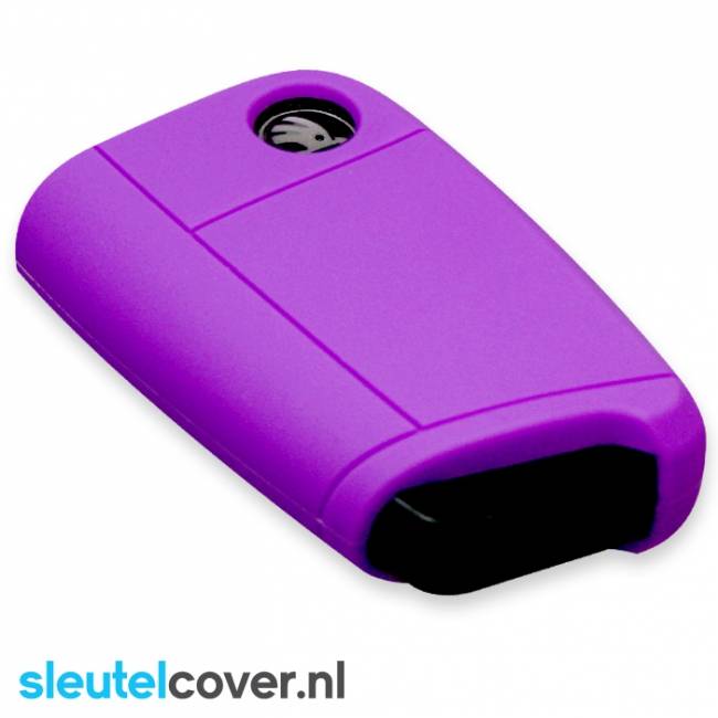 Autosleutel Hoesje geschikt voor Skoda - SleutelCover - Silicone Autosleutel Cover - Sleutelhoesje Paars