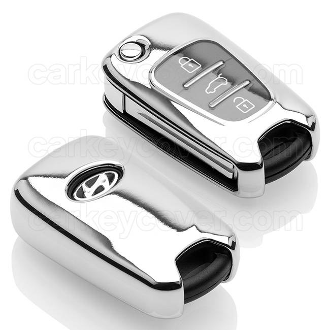 Autosleutel Hoesje geschikt voor Hyundai - SleutelCover - TPU Autosleutel Cover - Sleutelhoesje Chrome / Hoogglans Zilver