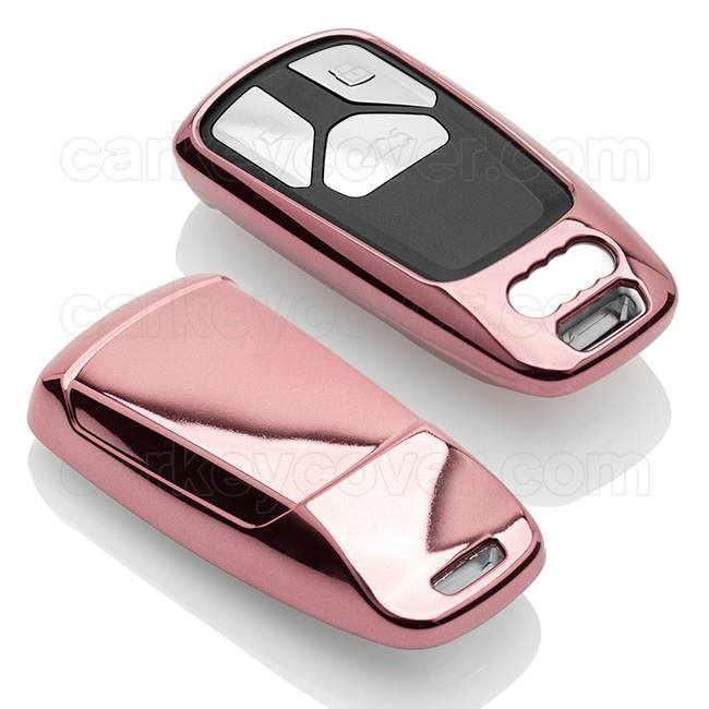 Autosleutel Hoesje geschikt voor Audi - SleutelCover - TPU Autosleutel Cover - Sleutelhoesje Rose Goud Hoogglans