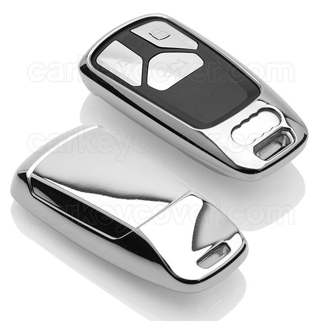 Autosleutel Hoesje geschikt voor Audi - SleutelCover - TPU Autosleutel Cover - Sleutelhoesje Chrome / Hoogglans Zilver