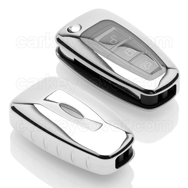 Autosleutel Hoesje geschikt voor Ford - SleutelCover - TPU Autosleutel Cover - Sleutelhoesje Chrome / Hoogglans Zilver