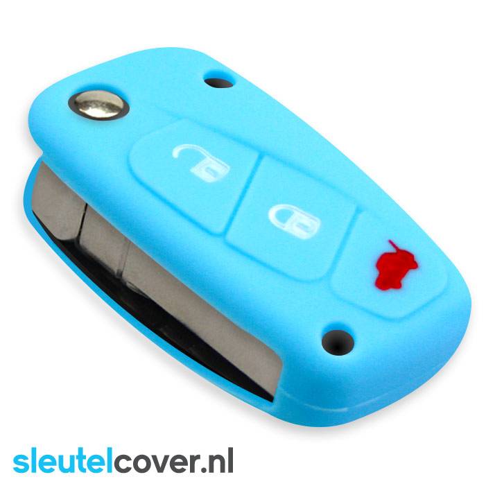 Autosleutel Hoesje geschikt voor Fiat - SleutelCover - Silicone Autosleutel Cover - Sleutelhoesje Lichtblauw