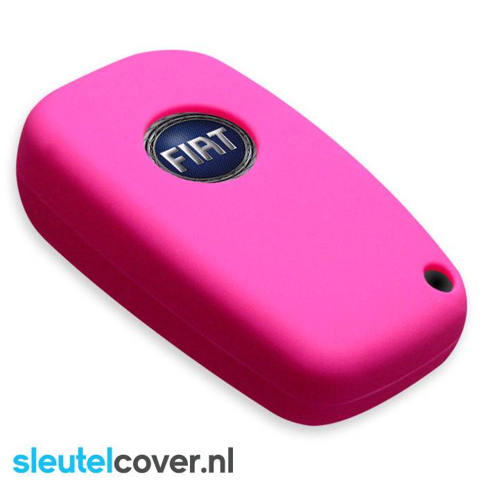 Autosleutel Hoesje geschikt voor Fiat - SleutelCover - Silicone Autosleutel Cover - Sleutelhoesje Roze