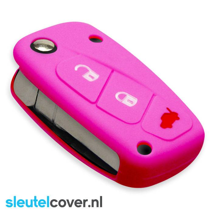 Autosleutel Hoesje geschikt voor Fiat - SleutelCover - Silicone Autosleutel Cover - Sleutelhoesje Roze