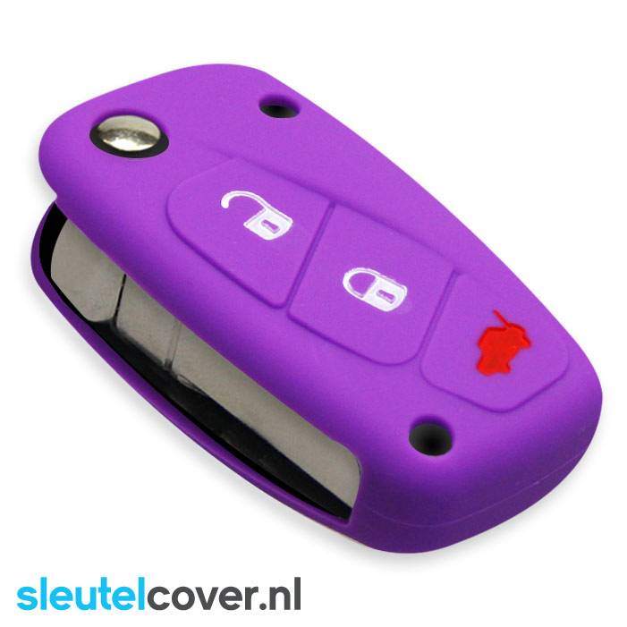 Autosleutel Hoesje geschikt voor Fiat - SleutelCover - Silicone Autosleutel Cover - Sleutelhoesje Paars