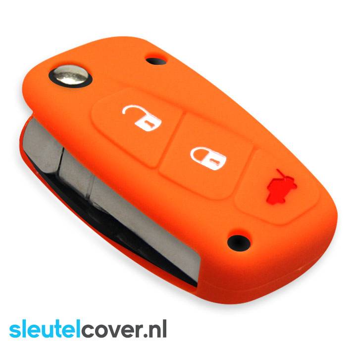 Autosleutel Hoesje geschikt voor Fiat - SleutelCover - Silicone Autosleutel Cover - Sleutelhoesje Oranje