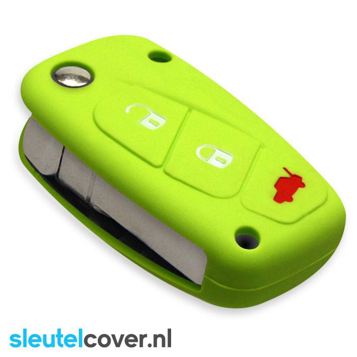 Autosleutel Hoesje geschikt voor Fiat - SleutelCover - Silicone Autosleutel Cover - Sleutelhoesje Lime groen