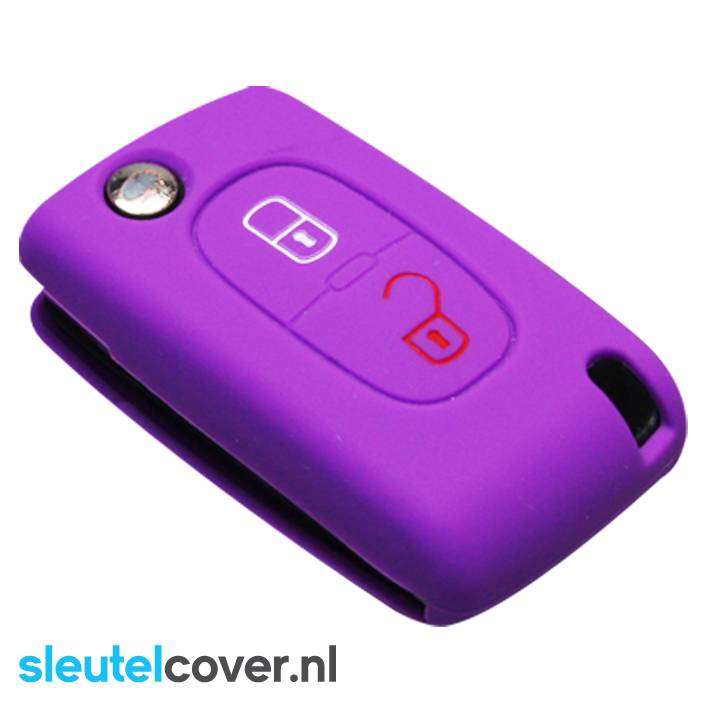 Autosleutel Hoesje geschikt voor Citroën - SleutelCover - Silicone Autosleutel Cover - Sleutelhoesje Paars