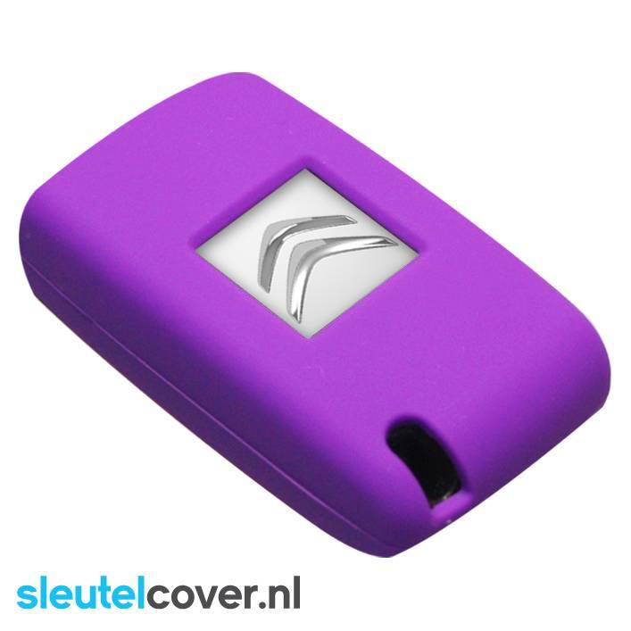 Autosleutel Hoesje geschikt voor Citroën - SleutelCover - Silicone Autosleutel Cover - Sleutelhoesje Paars