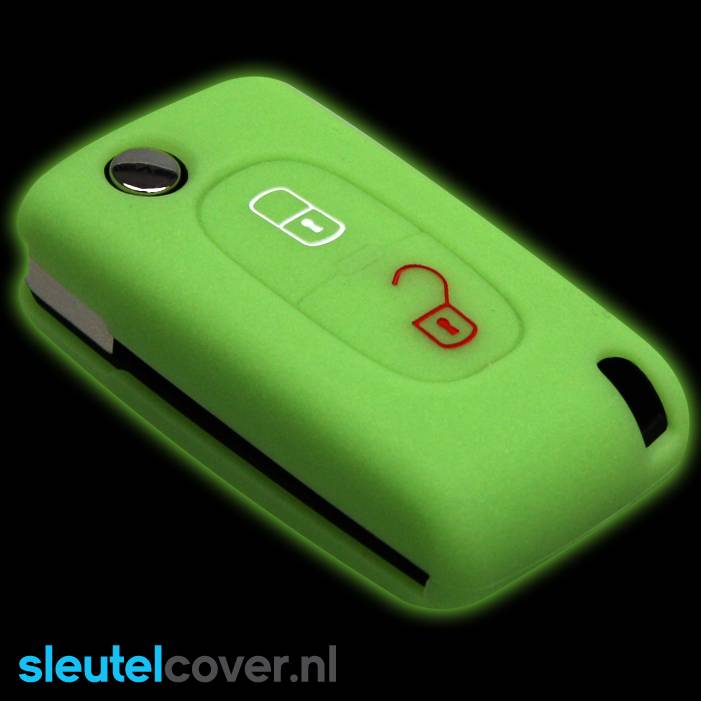 Autosleutel Hoesje geschikt voor Citroën - SleutelCover - Silicone Autosleutel Cover - Sleutelhoesje Glow in the dark / Lichtgevend