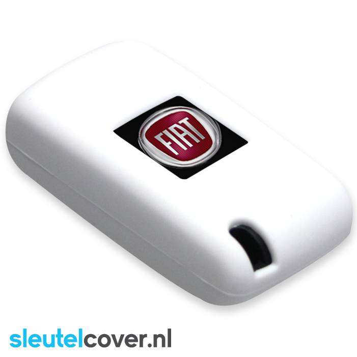 Autosleutel Hoesje geschikt voor Fiat - SleutelCover - Silicone Autosleutel Cover - Sleutelhoesje Wit