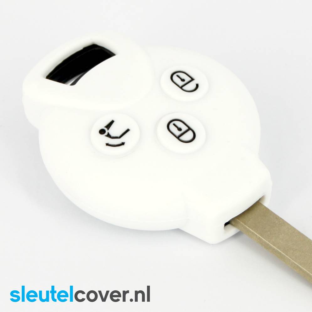 Autosleutel Hoesje geschikt voor Smart - SleutelCover - Silicone Autosleutel Cover - Sleutelhoesje Wit