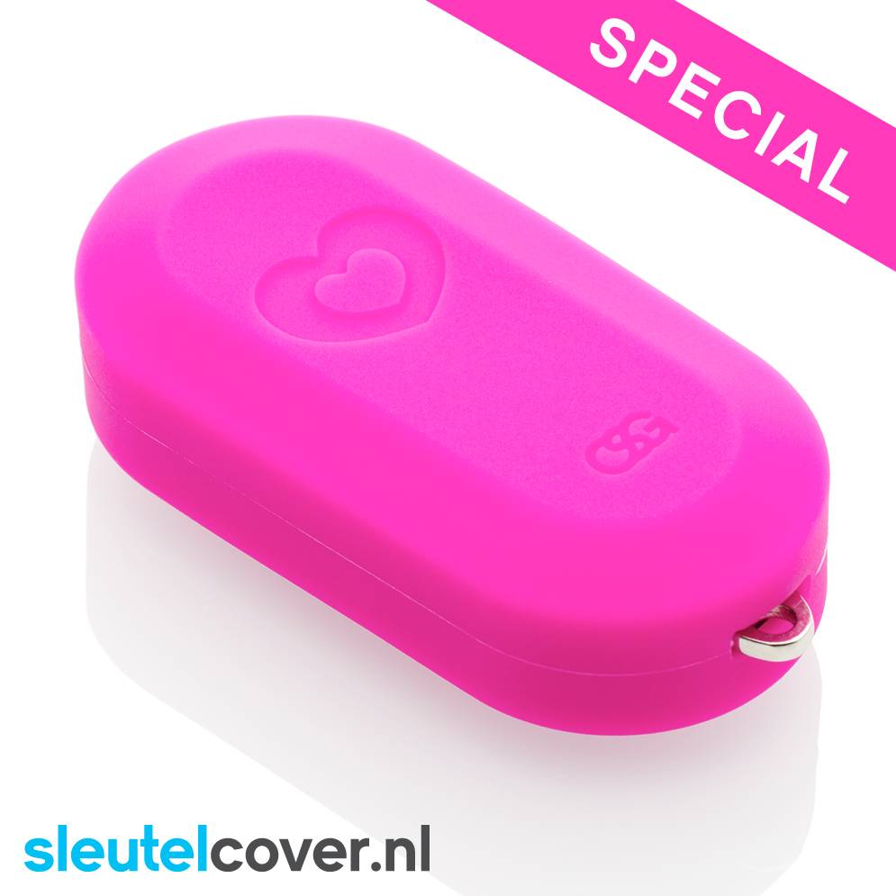 Autosleutel Hoesje geschikt voor Fiat - SleutelCover - Silicone Autosleutel Cover - Sleutelhoesje Fel / Fluor / Neon Roze