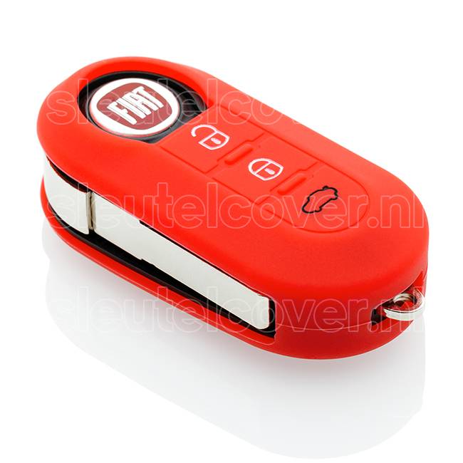 Autosleutel Hoesje geschikt voor Fiat - SleutelCover - Silicone Autosleutel Cover - Sleutelhoesje Rood