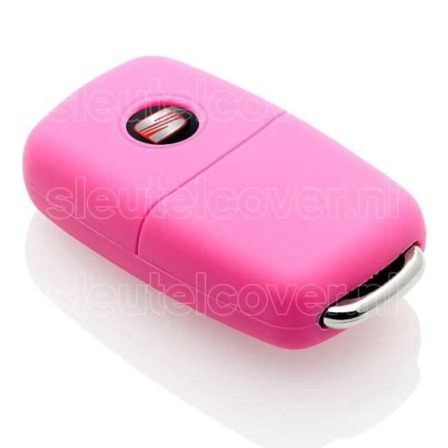 Autosleutel Hoesje geschikt voor Seat - SleutelCover - Silicone Autosleutel Cover - Sleutelhoesje Roze