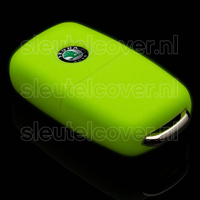 Autosleutel Hoesje geschikt voor Skoda - SleutelCover - Silicone Autosleutel Cover - Sleutelhoesje Glow in the dark / Lichtgevend