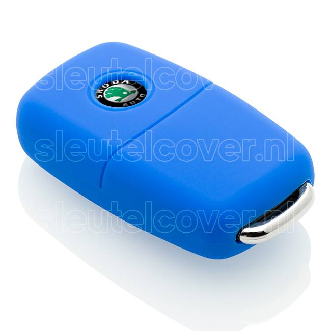 Autosleutel Hoesje geschikt voor Skoda - SleutelCover - Silicone Autosleutel Cover - Sleutelhoesje Blauw