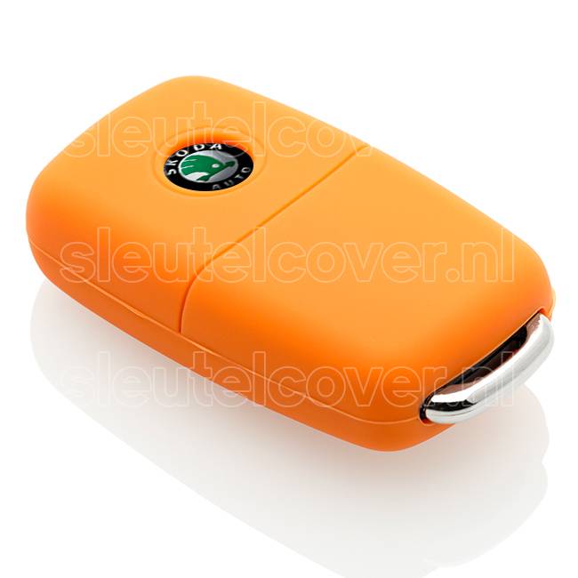 Autosleutel Hoesje geschikt voor Skoda - SleutelCover - Silicone Autosleutel Cover - Sleutelhoesje Oranje