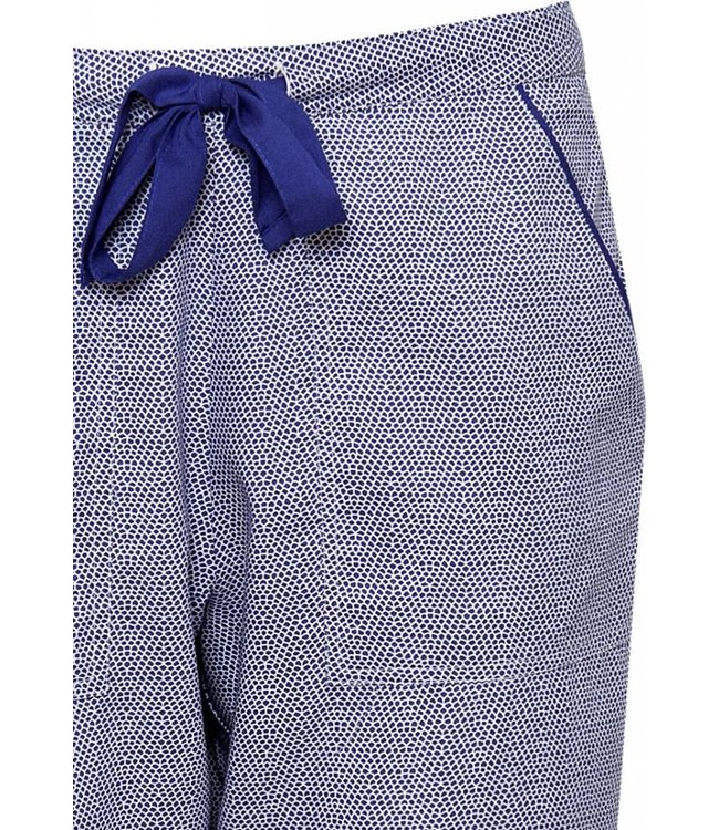 Paarse stippenprint katoen-modal lange broek met blauwe spaghetti top met verstelbare bandjes