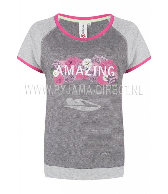 Pretty Amazing Flowers short sleeved grey & pink shorty set