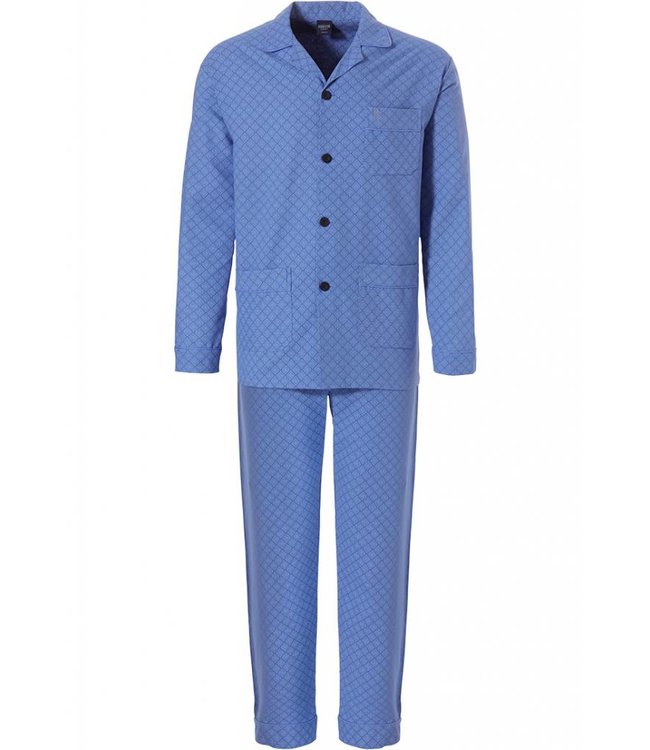 Robson marine blauwe doorknoop heren pyjama van geweven katoen