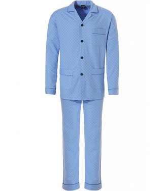 Robson full button, fresh blue woven cotton men's pyjama 'soft diamond pattern'