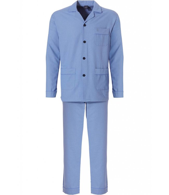 Robson full button, cadet blue, woven cotton men's pyjama 'star-in-the-box'