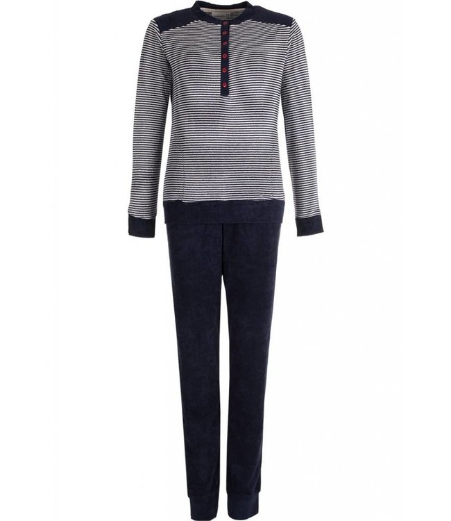 navy blue, long sleeved terry pyjama set 'fine stripes'