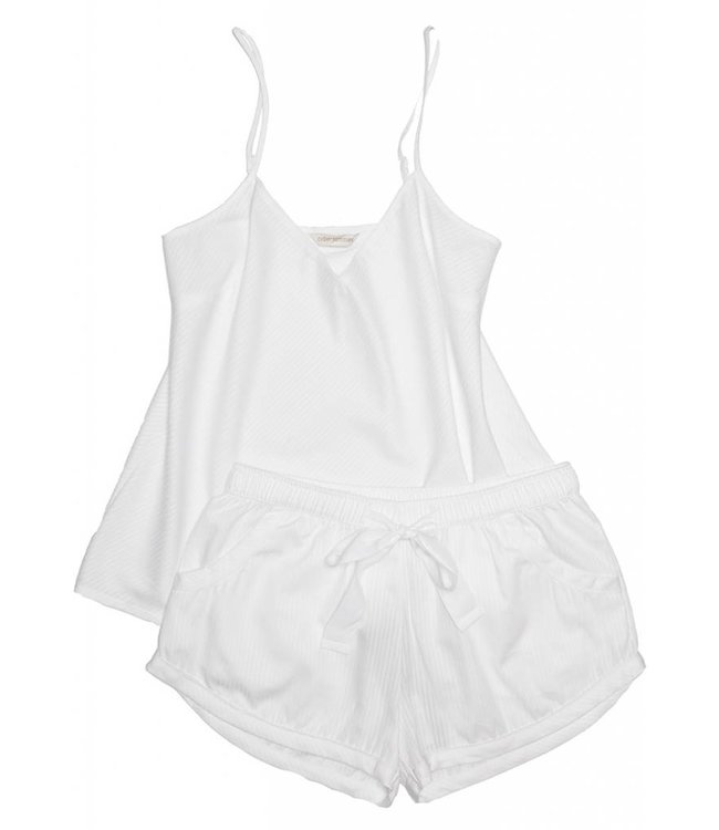 Georgia white satin stripe shorts & white vest