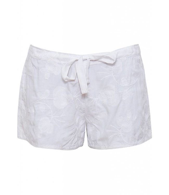 'geborduurde bloemen', puur wit, modal geweven shorty set met verstelbare schouderbandjes