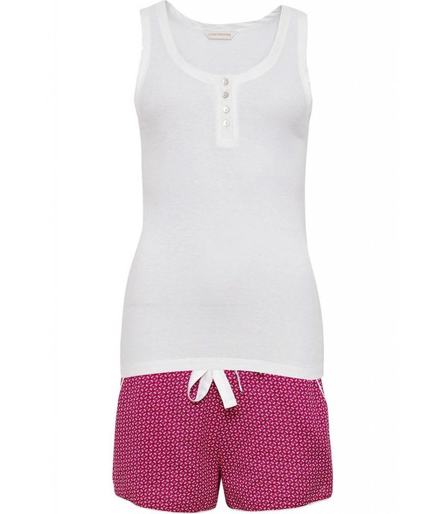 'Joyce' roze shorty set met witte top met knoopjes