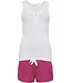 Joyce pink shorty set with white ribbed vest with buttons